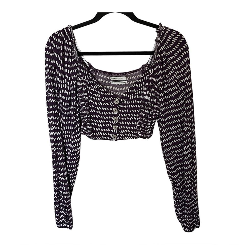Urban Outfitters Purple Print Long Puff Sleeve Crop Top with Buttons Size Small